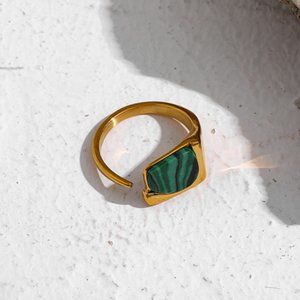 New!! Stainless Steel Vintage Natural Stone Opening Metal Ring